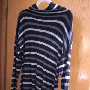 DKNY Black and Gray Striped Turtleneck Sweater
